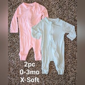 Cloud Island Baby Footies - Soft Pink and Mint Green